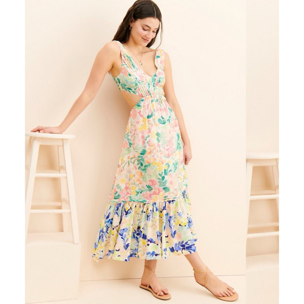 Anthropologie Especia Tahiti Floral Cut Out Tiered Midi Dress S $320